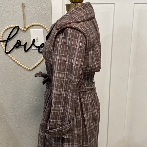 BCBG MAX AZRIA AUDREY PLAID TRENCH BROWN BLUE COAT SMALL - Picture 8 of 16